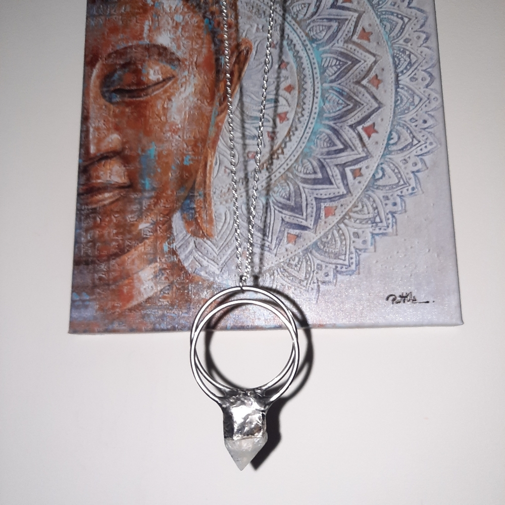 Aqua Aura Quartz Crystal Necklace Fine Silver Foxlark Collection